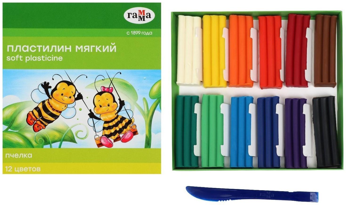 Пластилин мягкий (восковой), 12 цветов, 180 г, Гамма 