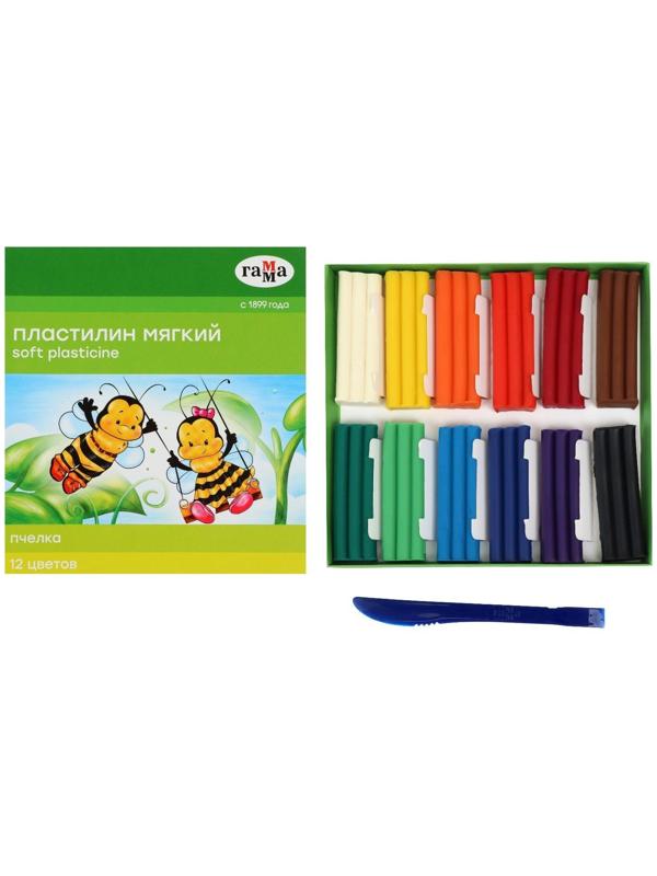 Пластилин мягкий (восковой), 12 цветов, 180 г, Гамма 