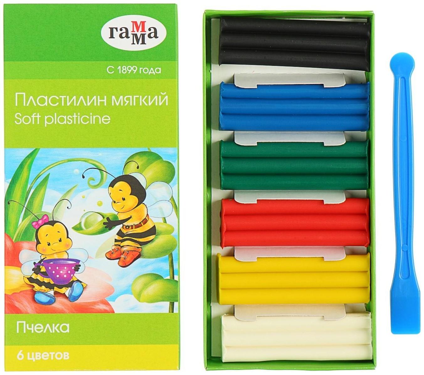 Пластилин мягкий (восковой), 6 цветов, 90 г, Гамма 