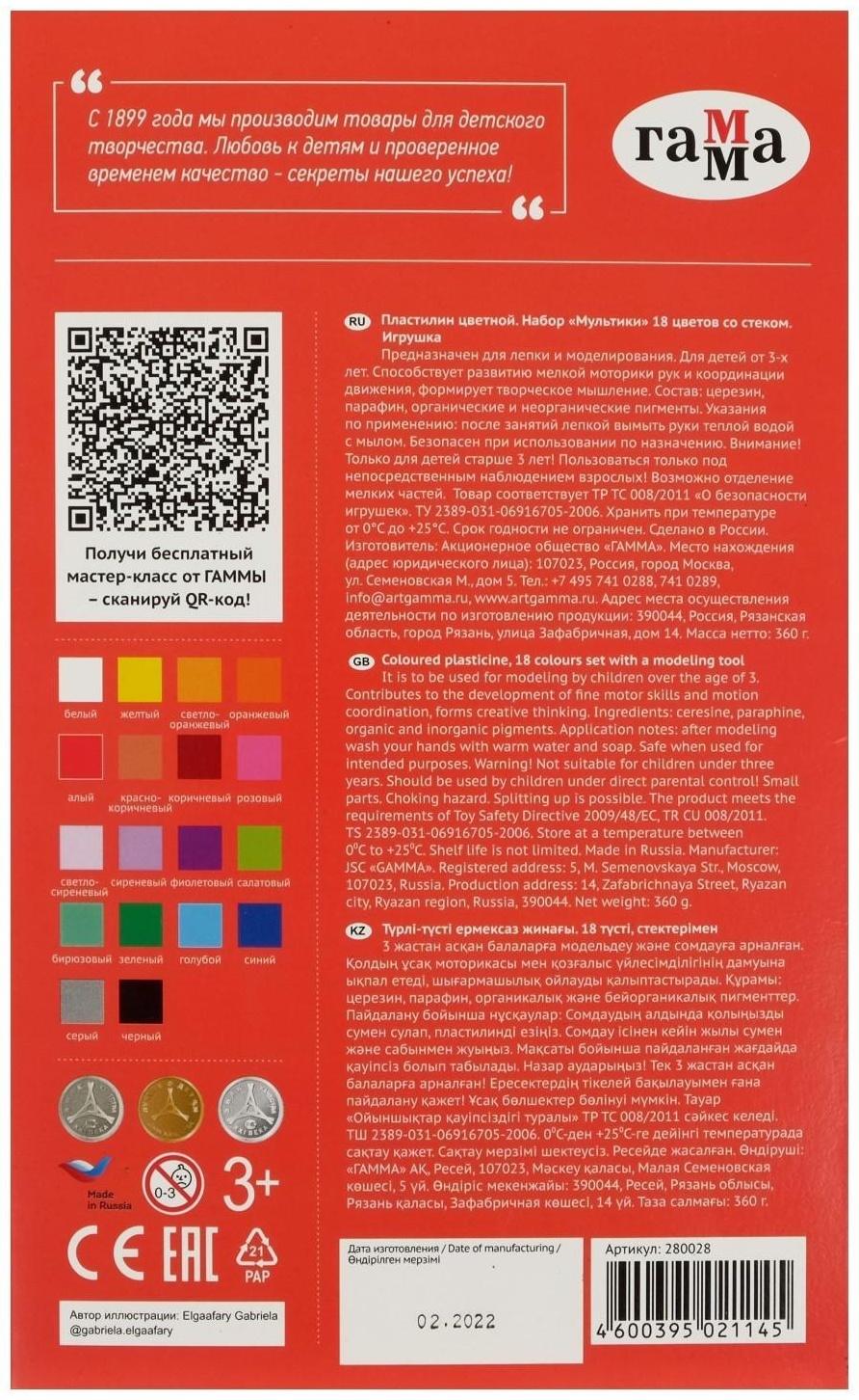 Пластилин 18 цветов 360 г, 