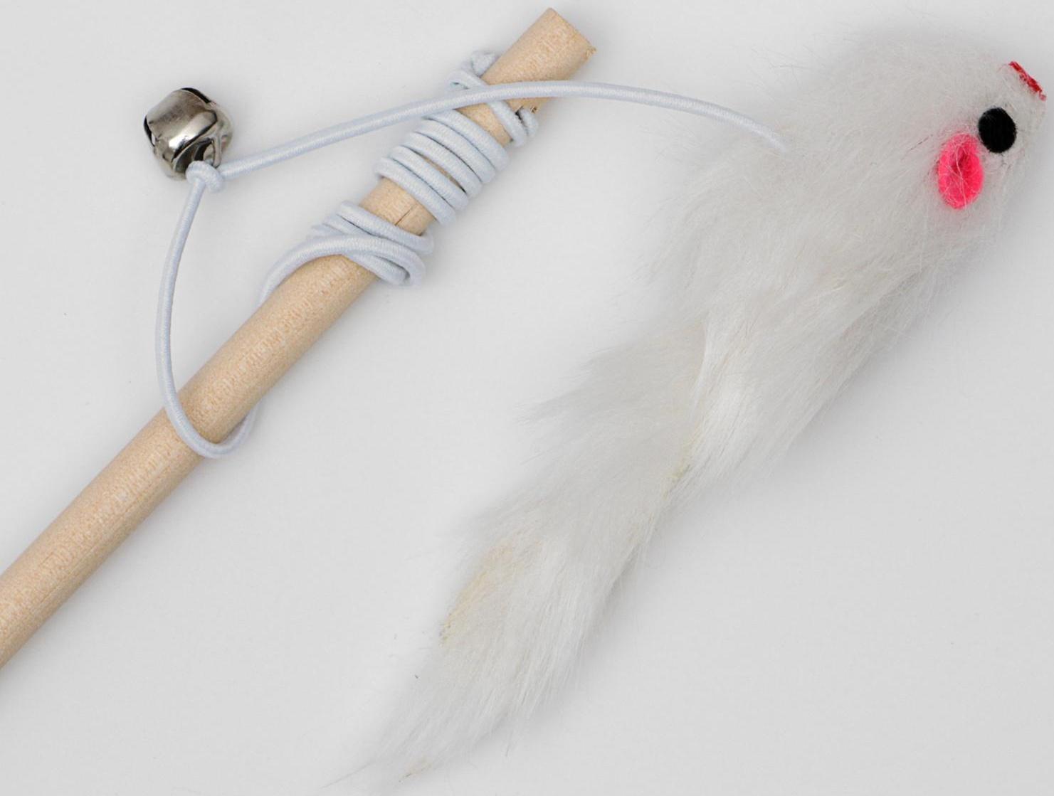 Дразнилка Мышь на деревянной палочке, 36 см