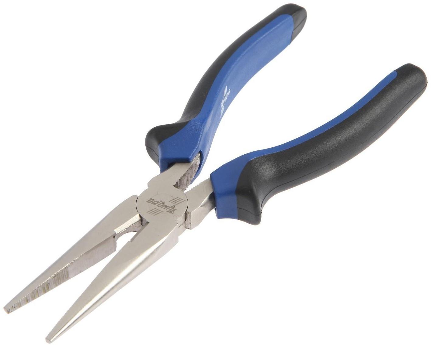 Длинногубцы ТУНДРА, CrV, никелированные, двухкомпонентные рукоятки, 200 мм