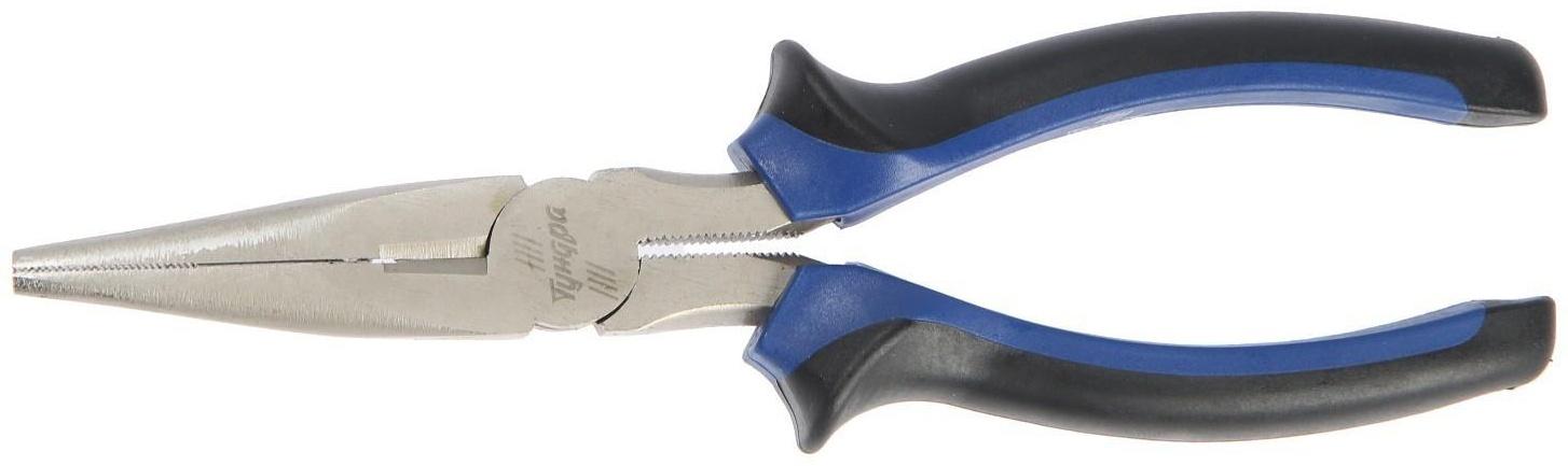 Длинногубцы ТУНДРА, CrV, никелированные, двухкомпонентные рукоятки, 180 мм