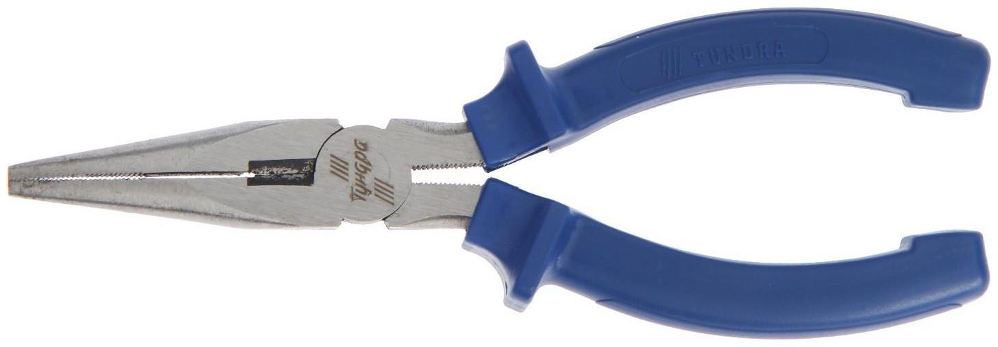 Длинногубцы ТУНДРА, CrV, шлифованные, пластиковые рукоятки, 160 мм