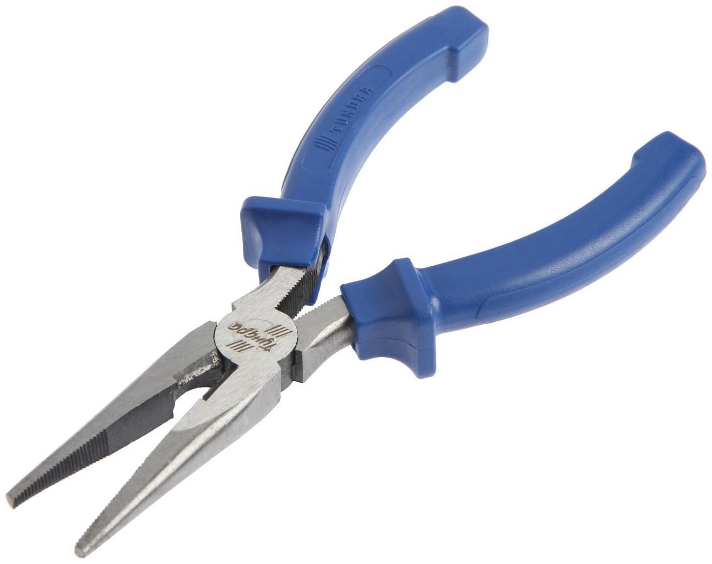Длинногубцы ТУНДРА, CrV, шлифованные, пластиковые рукоятки, 160 мм