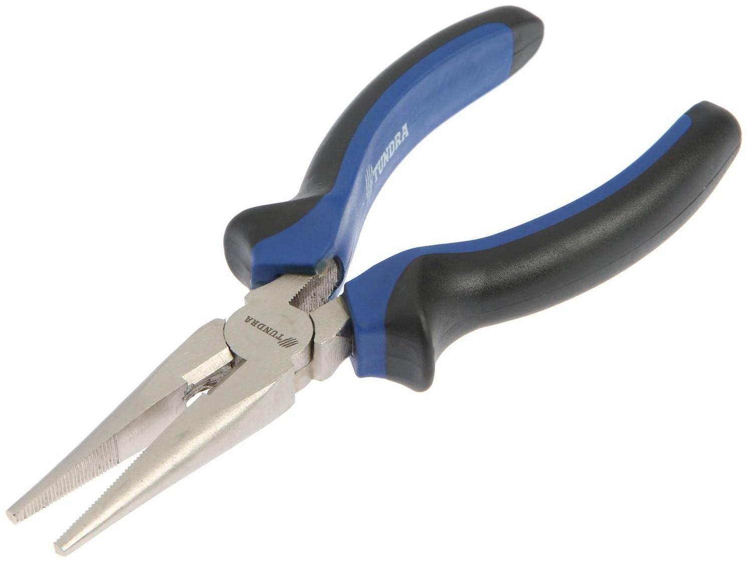 Длинногубцы ТУНДРА, CrV, никелированные, двухкомпонентные рукоятки, 160 мм