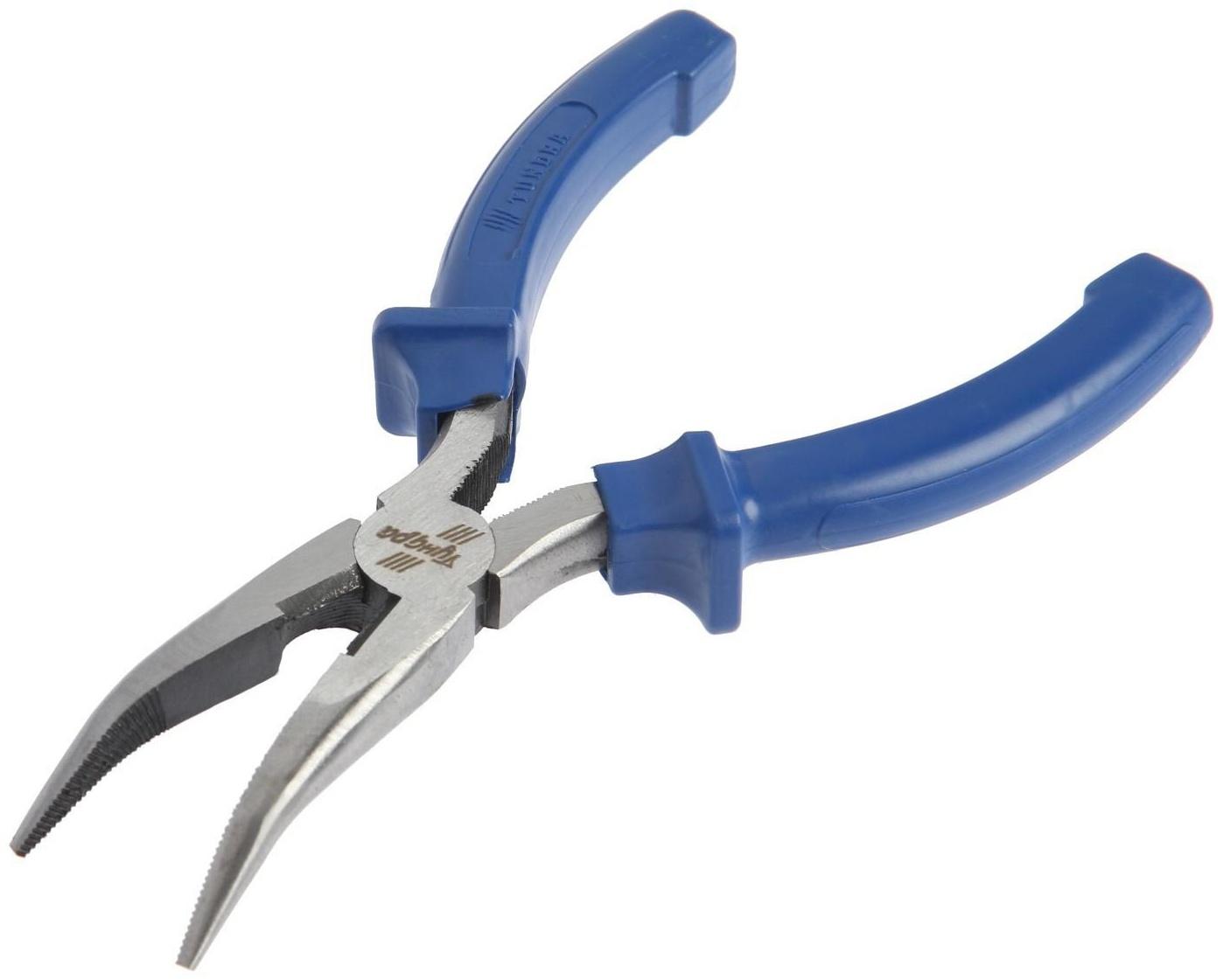 Длинногубцы изогнутые ТУНДРА, CrV, шлифованные, пластиковые рукоятки, 160 мм