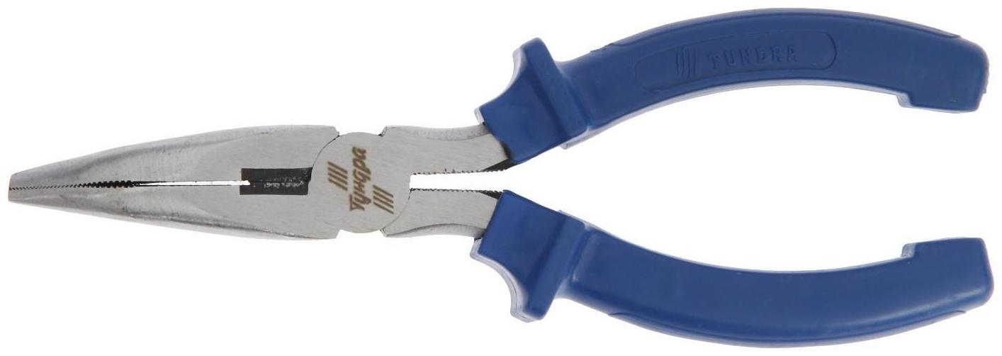 Длинногубцы изогнутые ТУНДРА, CrV, шлифованные, пластиковые рукоятки, 160 мм
