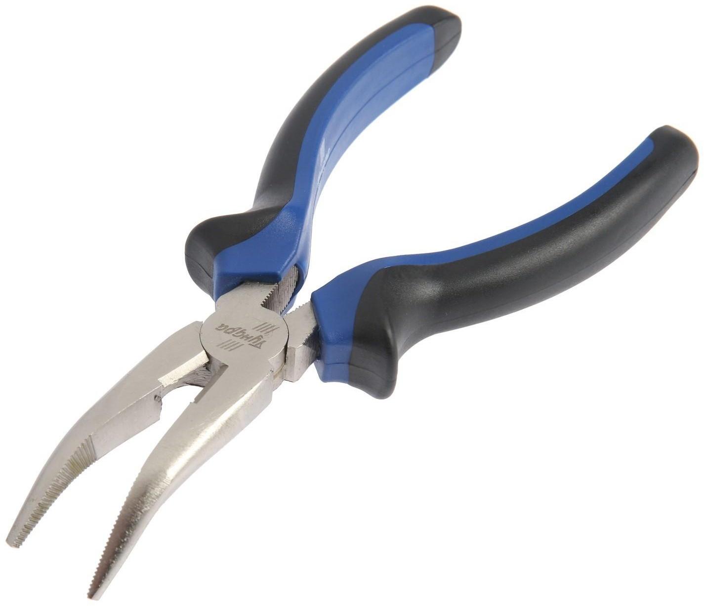 Длинногубцы изогнутые ТУНДРА, CrV, никелированные, двухкомпонентные рукоятки, 160 мм