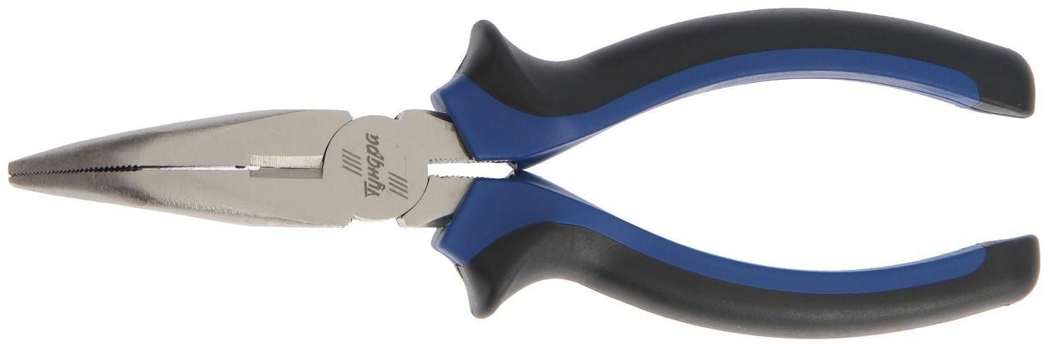 Длинногубцы изогнутые ТУНДРА, CrV, никелированные, двухкомпонентные рукоятки, 160 мм