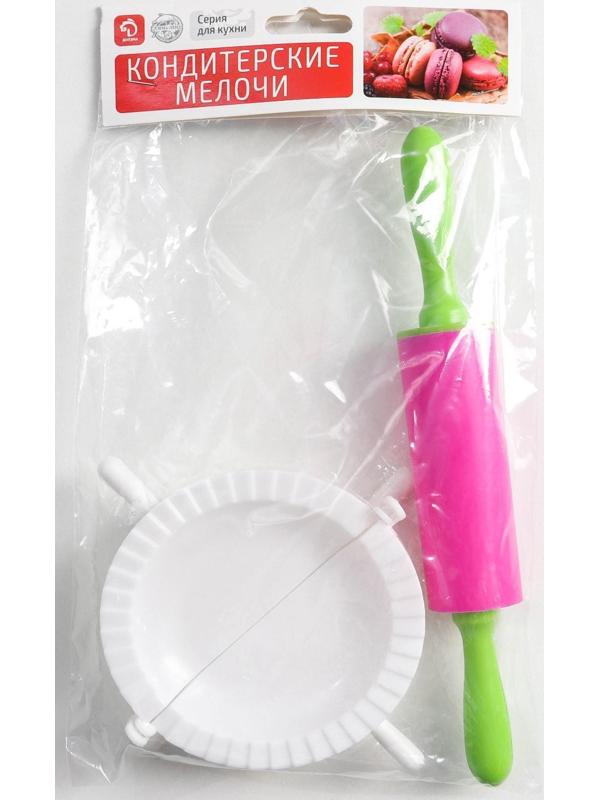 Набор для лепки пельменей Доляна, 3 предмета, формы d=7,5 и 10 см, скалка МИКС