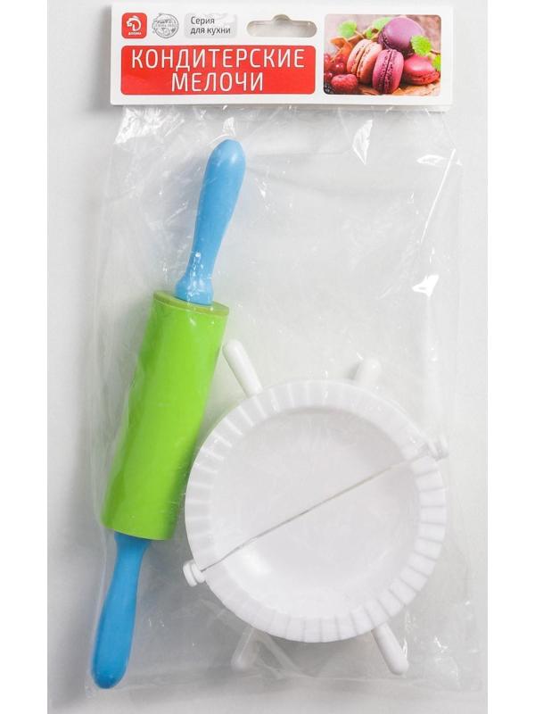 Набор для лепки пельменей Доляна, 3 предмета, формы d=7,5 и 10 см, скалка МИКС