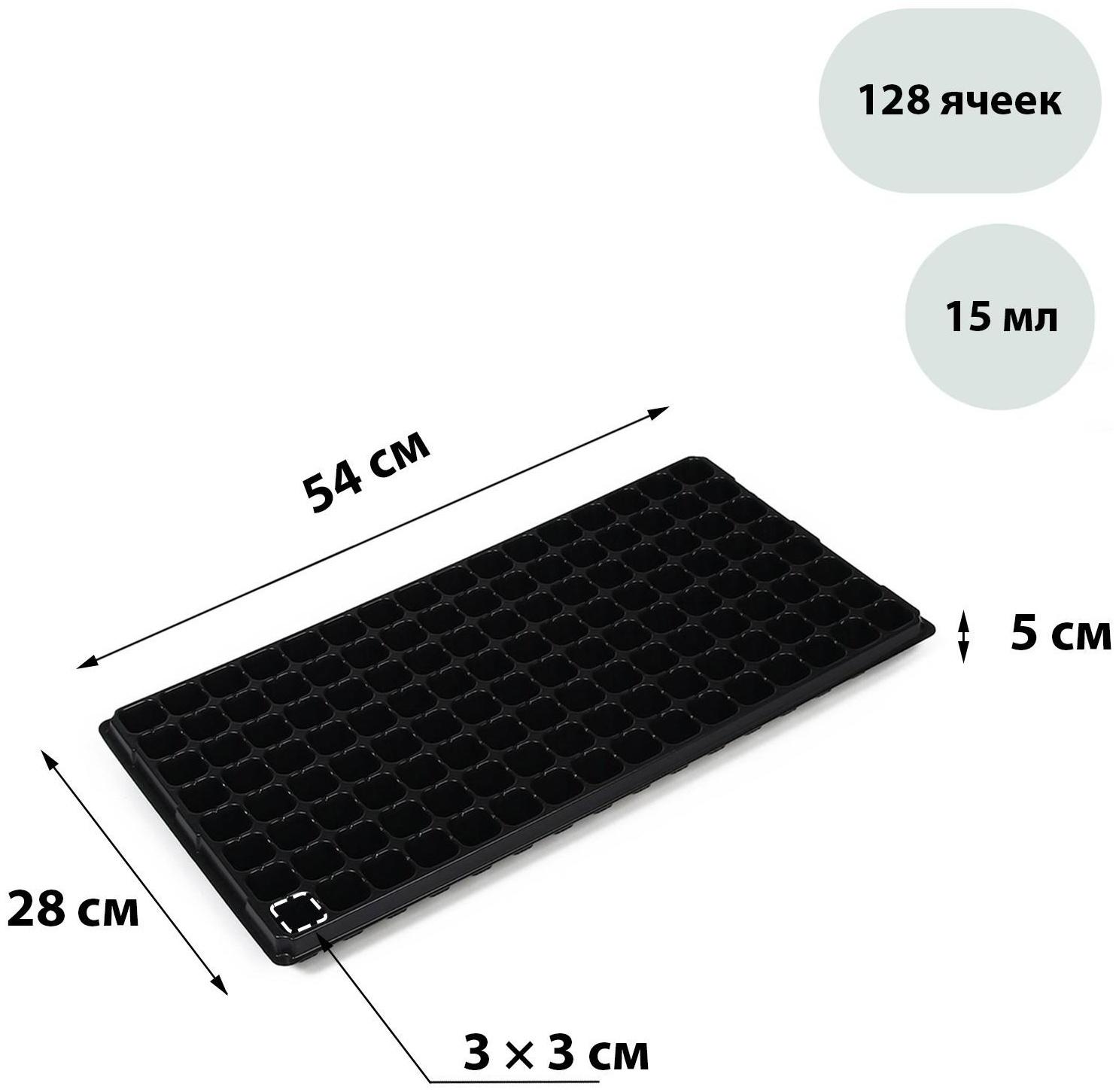 Кассета для рассады, 128 ячеек по 15 мл, чёрная, Greengo