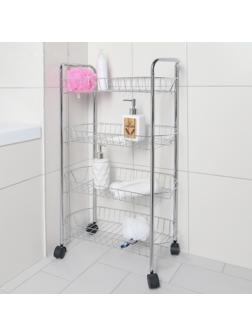 Этажерка напольная 4-х секционная, на колёсиках, 50×27×79 см, цвет хром