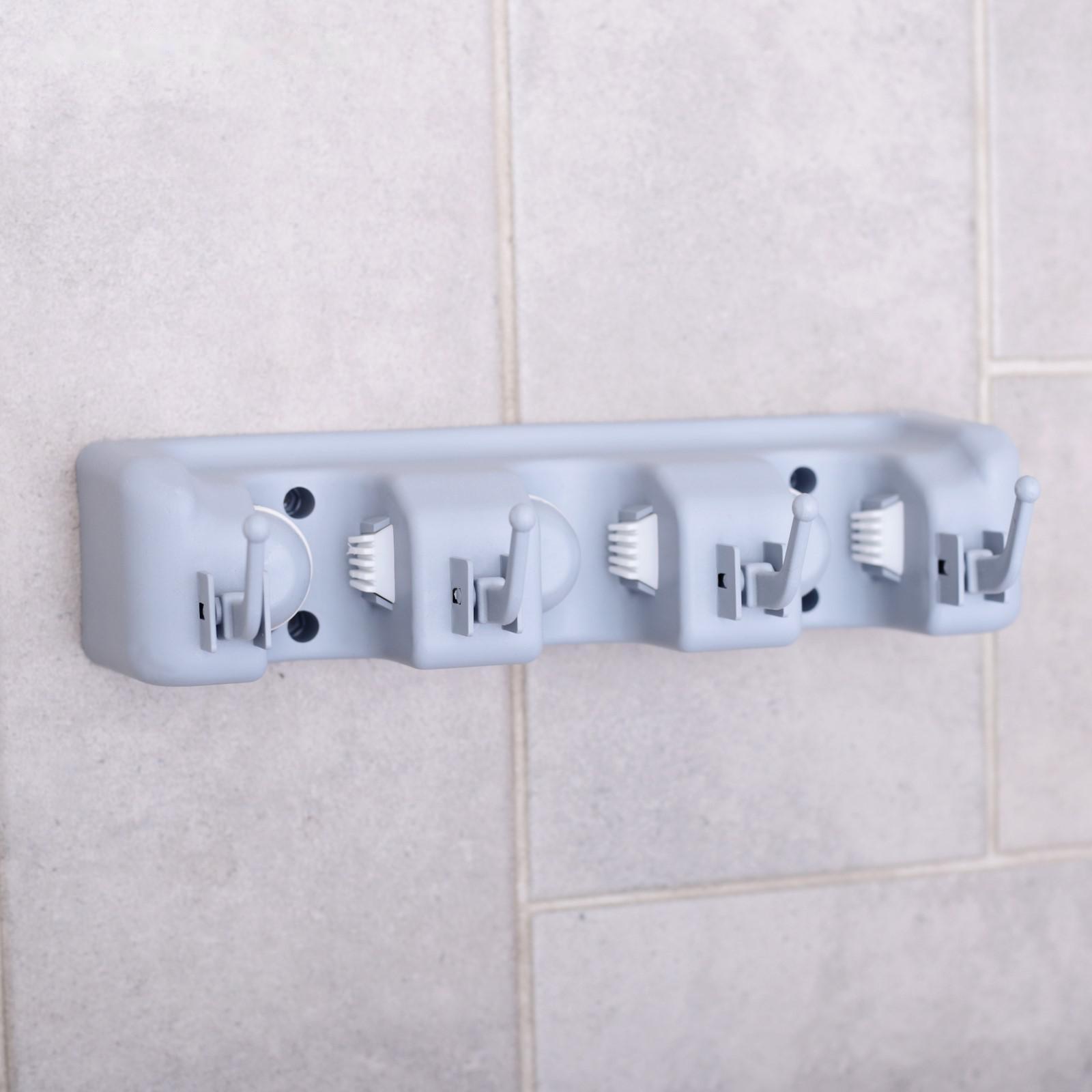 Держатель для уборочного инвентаря с крючками, 26×6×10 см, цвет серый