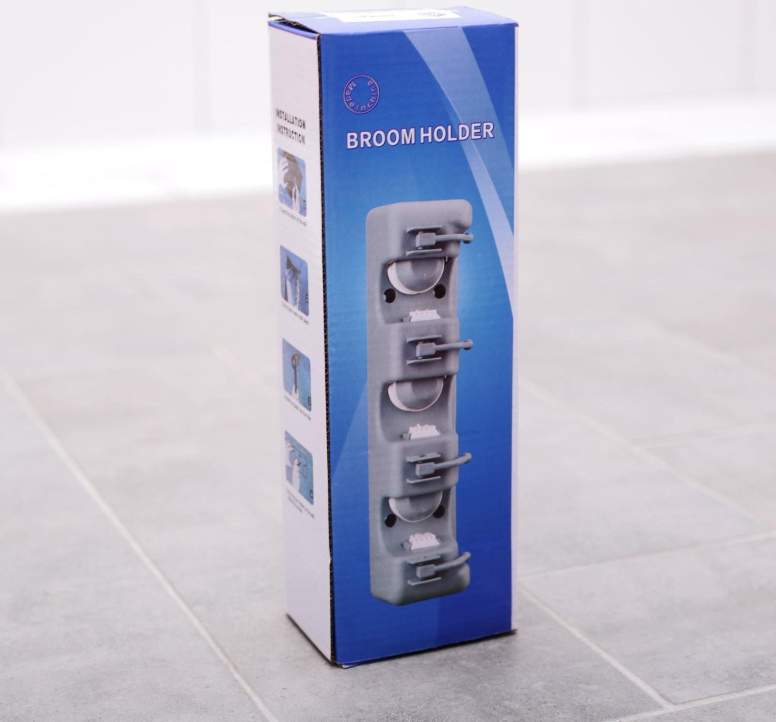 Держатель для уборочного инвентаря с крючками, 26×6×10 см, цвет серый