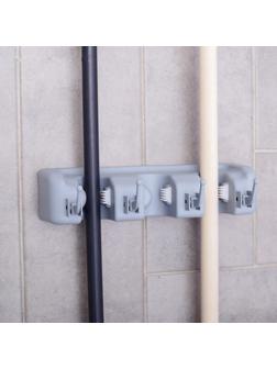 Держатель для уборочного инвентаря с крючками, 26×6×10 см, цвет серый