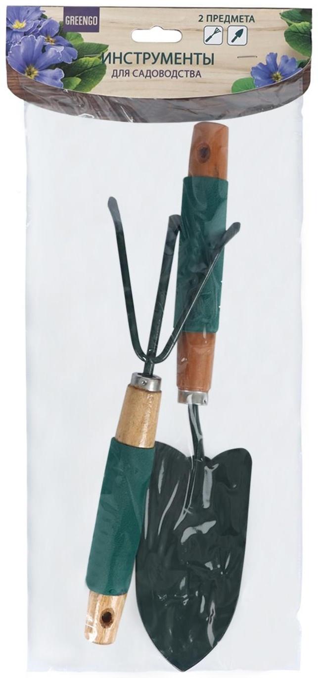 Набор садового инструмента, 2 предмета: совок, рыхлитель, длина 36 см, деревянные ручки с поролоном