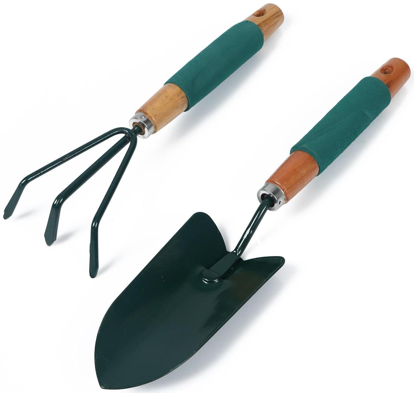 Набор садового инструмента, 2 предмета: совок, рыхлитель, длина 36 см, деревянные ручки с поролоном
