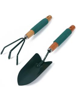 Набор садового инструмента, 2 предмета: совок, рыхлитель, длина 36 см, деревянные ручки с поролоном