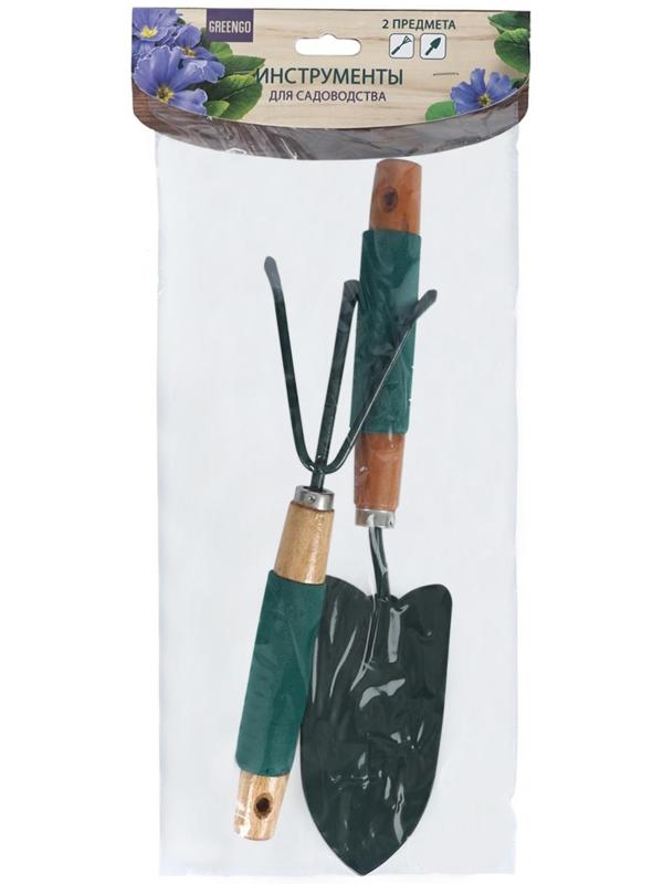 Набор садового инструмента, 2 предмета: совок, рыхлитель, длина 36 см, деревянные ручки с поролоном