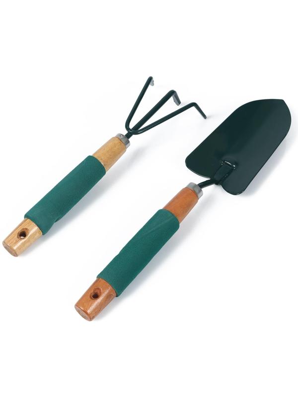 Набор садового инструмента, 2 предмета: совок, рыхлитель, длина 36 см, деревянные ручки с поролоном