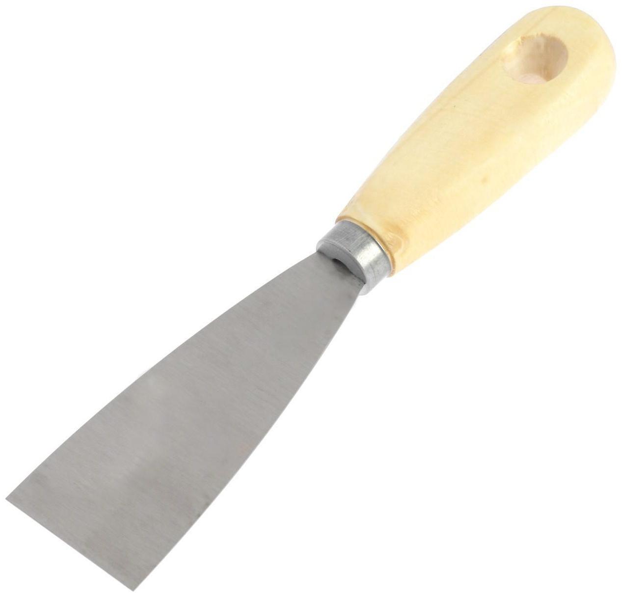 Шпатель малярный ТУНДРА, металлический, деревянная рукоятка, 40 мм