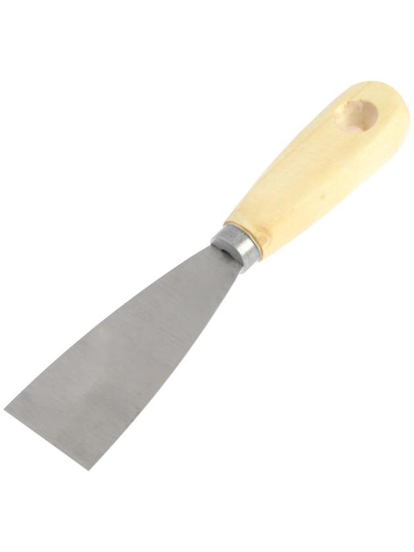 Шпатель малярный ТУНДРА, металлический, деревянная рукоятка, 40 мм