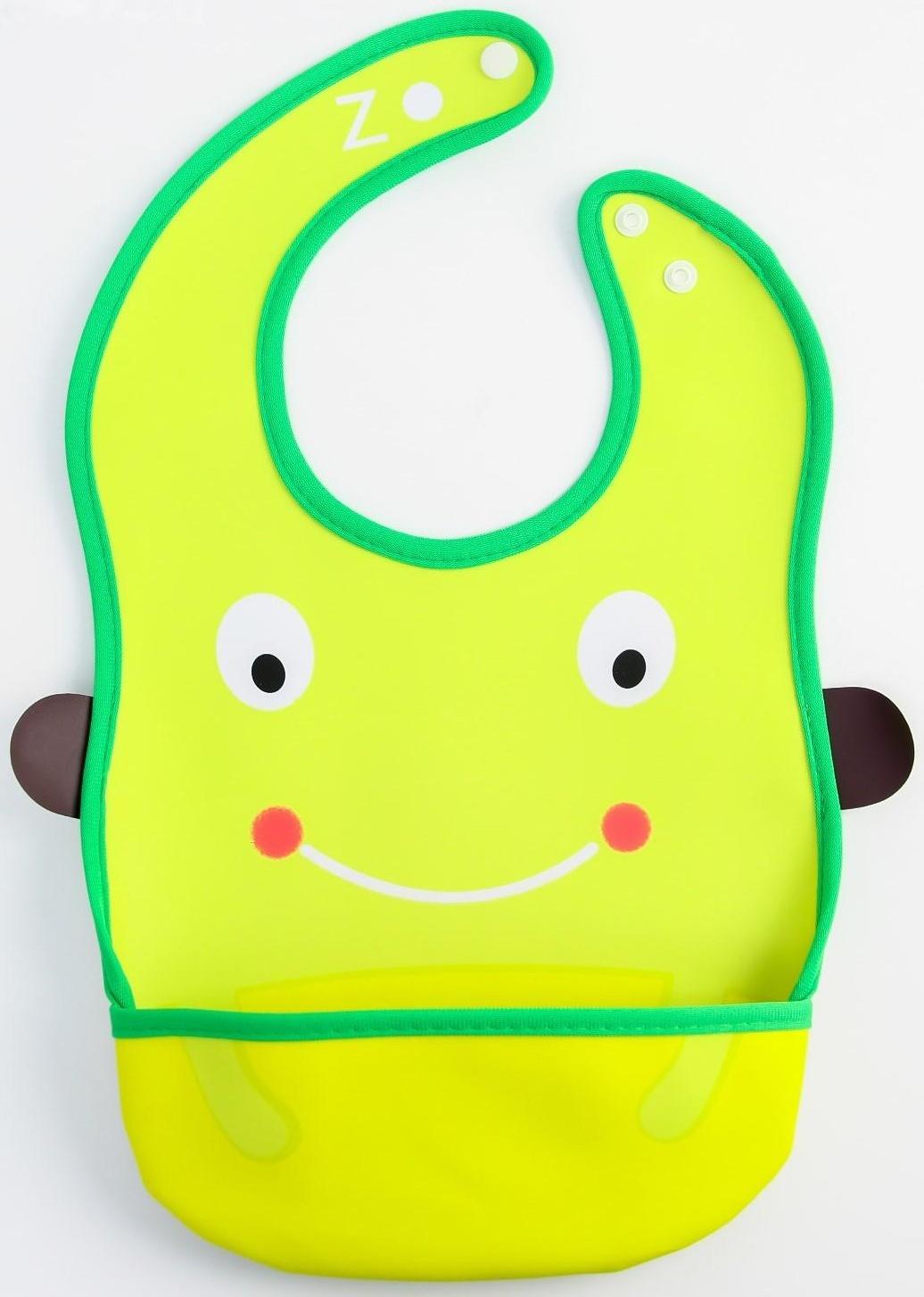 Нагрудник для кормления/слюнявчик непромокаемый с карманом «Лягушка» из клеёнки, на кнопках