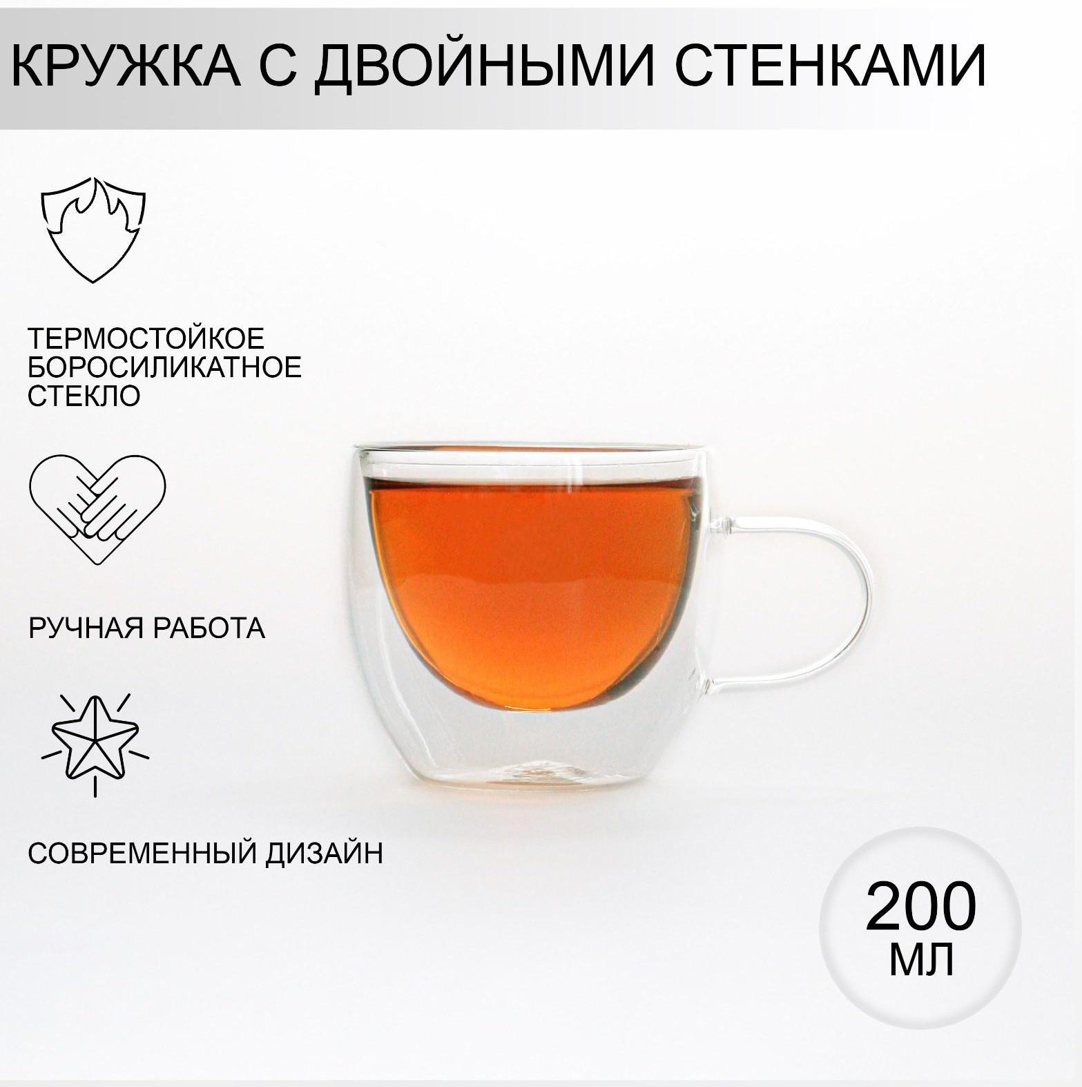 Кружка стеклянная с двойными стенками Magistro «Дуо», 200 мл, 12×8,5×7,5