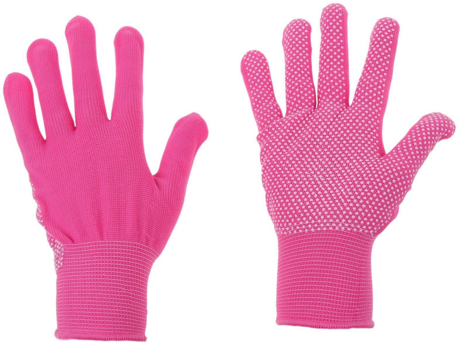 Перчатки, х/б, с нейлоновой нитью, с ПВХ точками, размер 8, розовые, «Точка», Greengo
