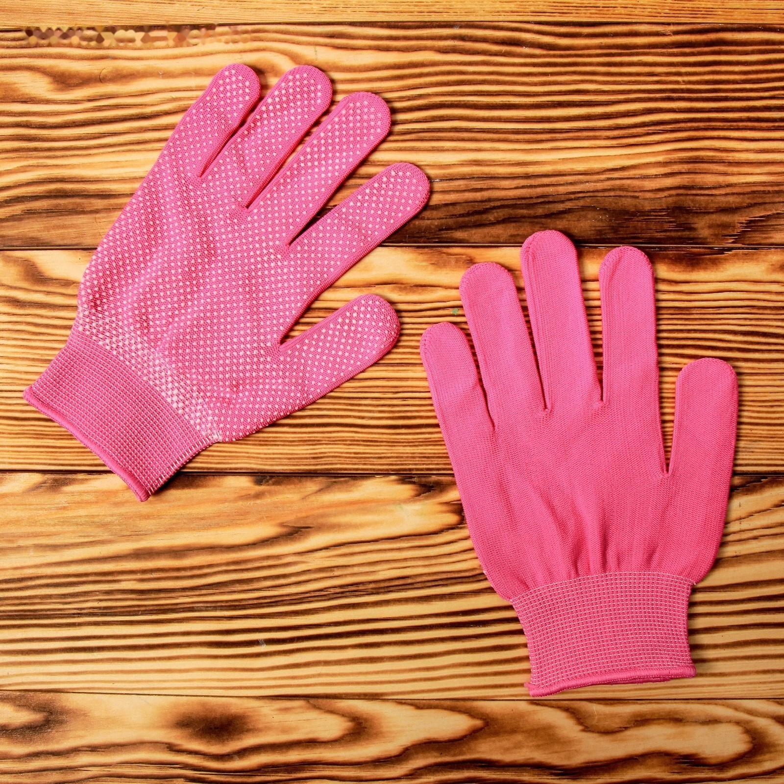 Перчатки, х/б, с нейлоновой нитью, с ПВХ точками, размер 8, розовые, «Точка», Greengo