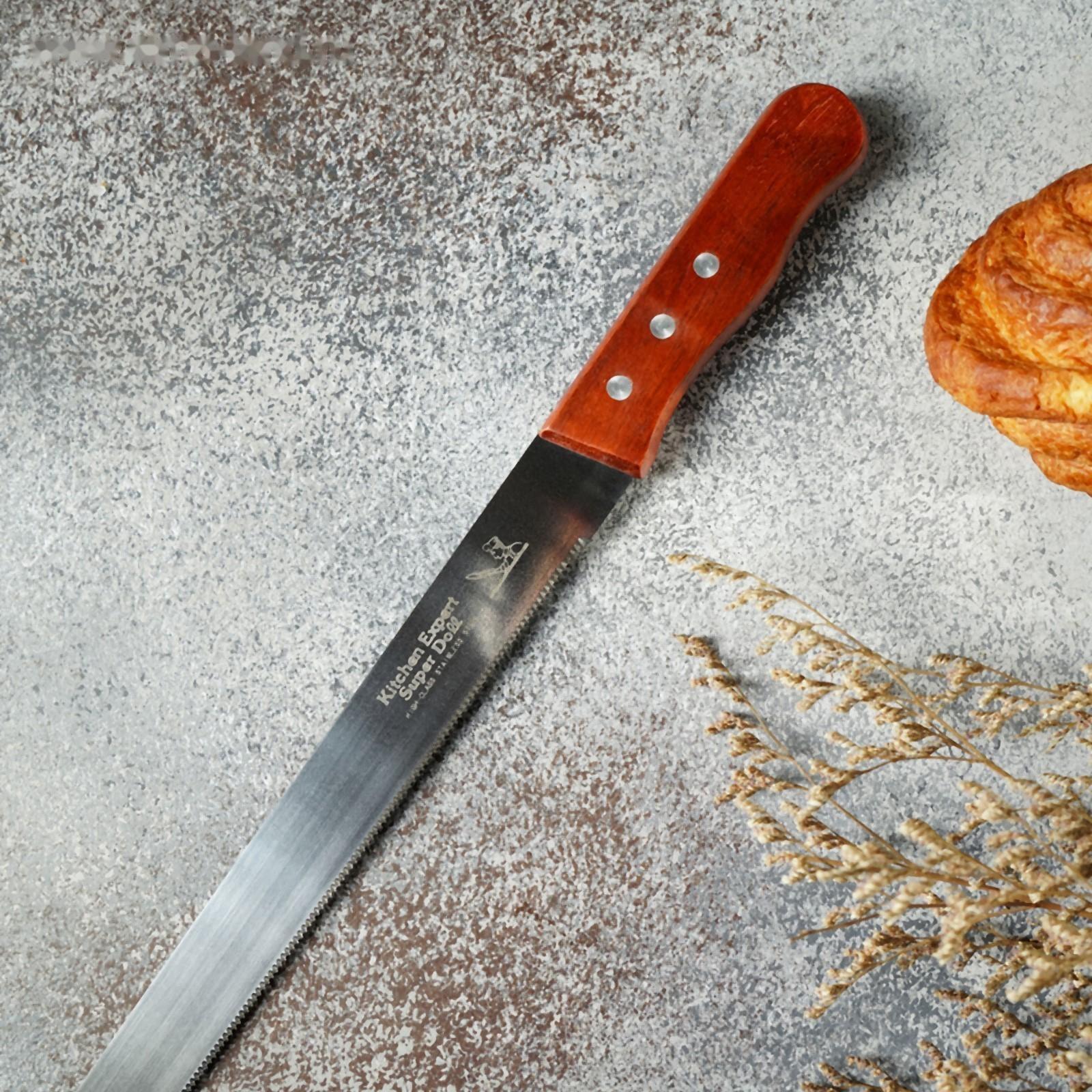 Нож для бисквита мелкие зубцы, рабочая поверхность 35 см, деревянная ручка