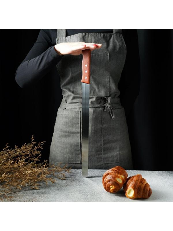 Нож для бисквита мелкие зубцы, рабочая поверхность 35 см, деревянная ручка