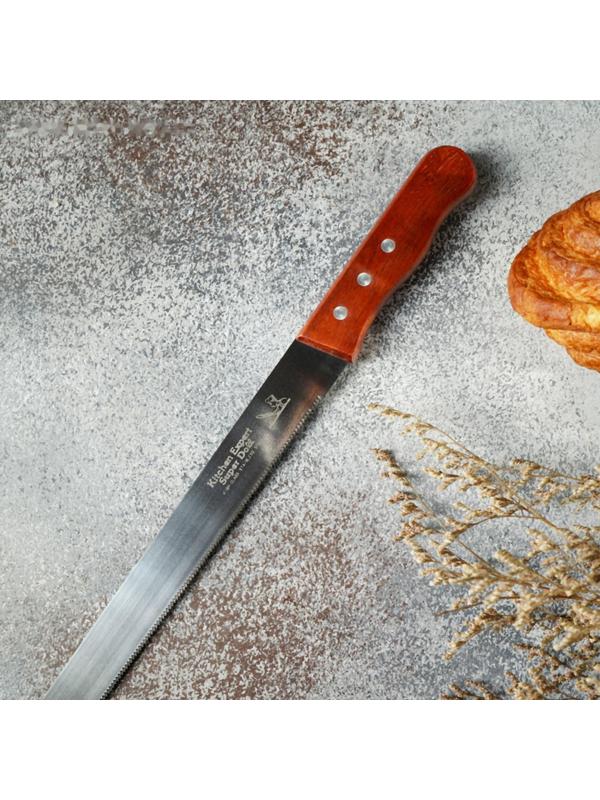 Нож для бисквита мелкие зубцы, рабочая поверхность 35 см, деревянная ручка