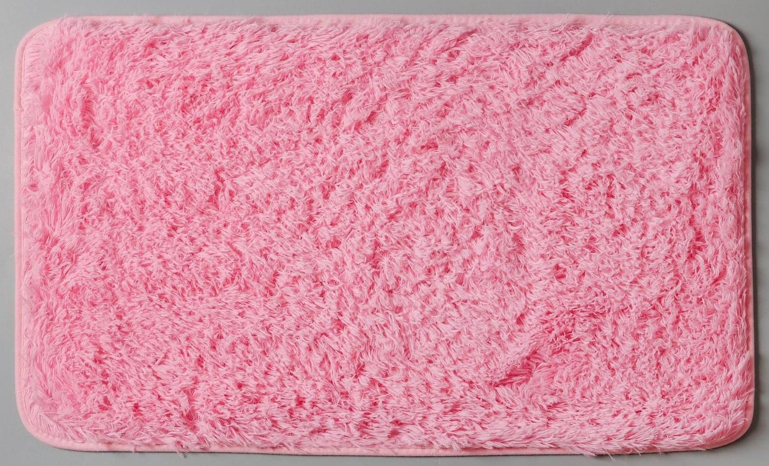Коврик для ванной прямоугольный Доляна «Пушистик», 50×80 см, цвет розовый