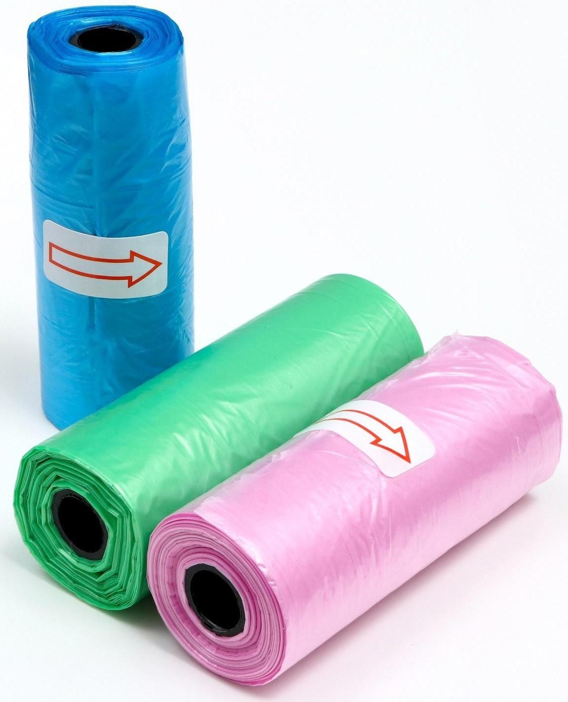 Пакеты для уборки за собаками однотонные (3 рулона по 15 пакетов 29х21 см), микс цветов