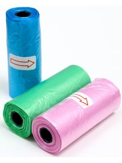 Пакеты для уборки за собаками однотонные (3 рулона по 15 пакетов 29х21 см), микс цветов