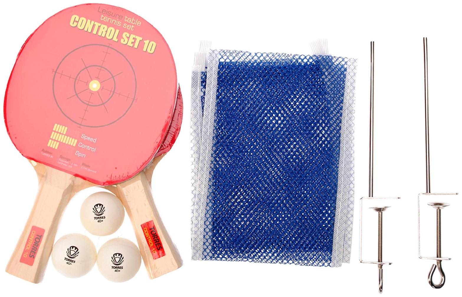 Набор для настольного тенниса Torres Control 10, 2 ракетки, 3 мяча, сетка, накладка 1,5 мм