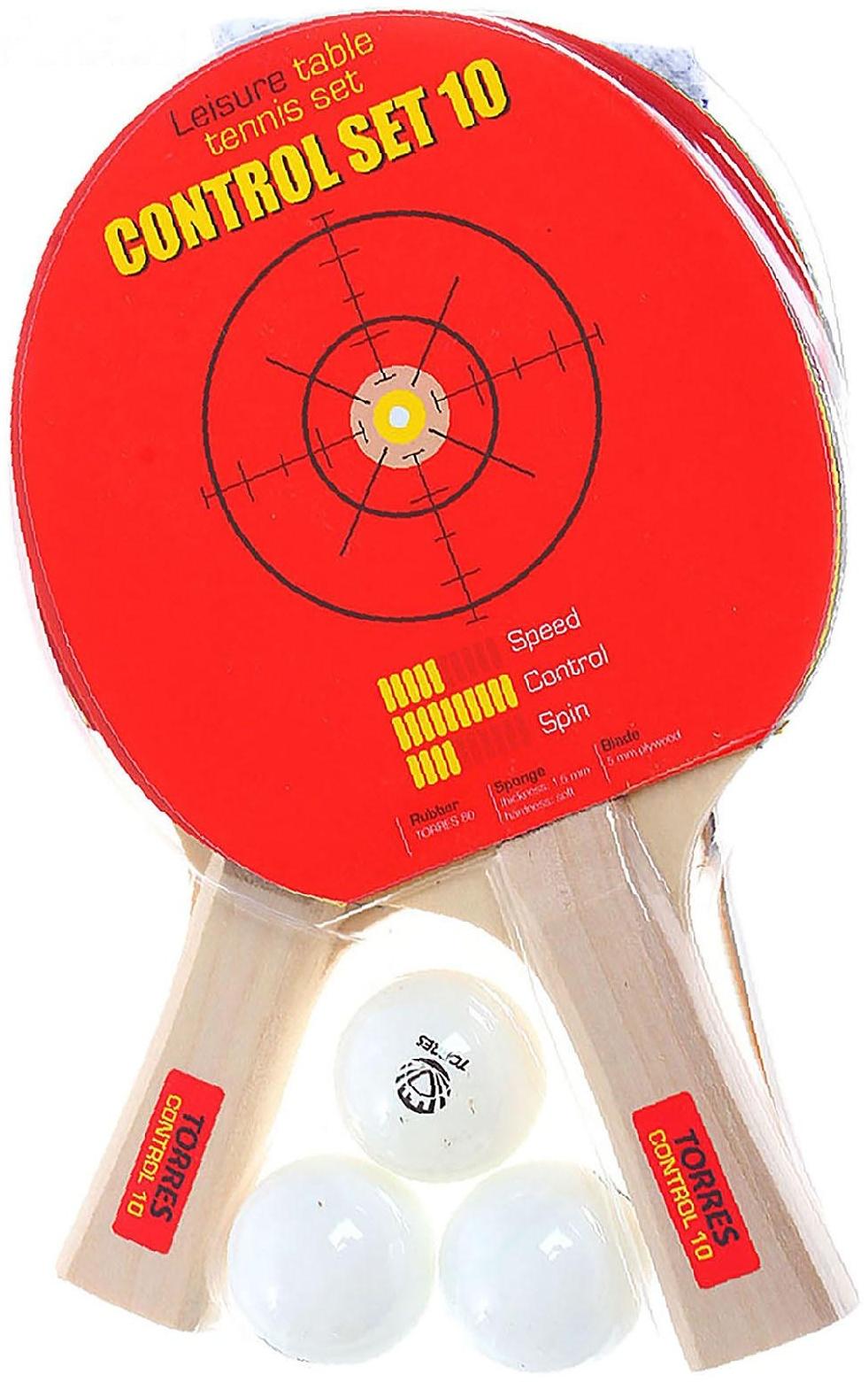 Набор для настольного тенниса Torres Control 10, 2 ракетки, 3 мяча, сетка, накладка 1,5 мм
