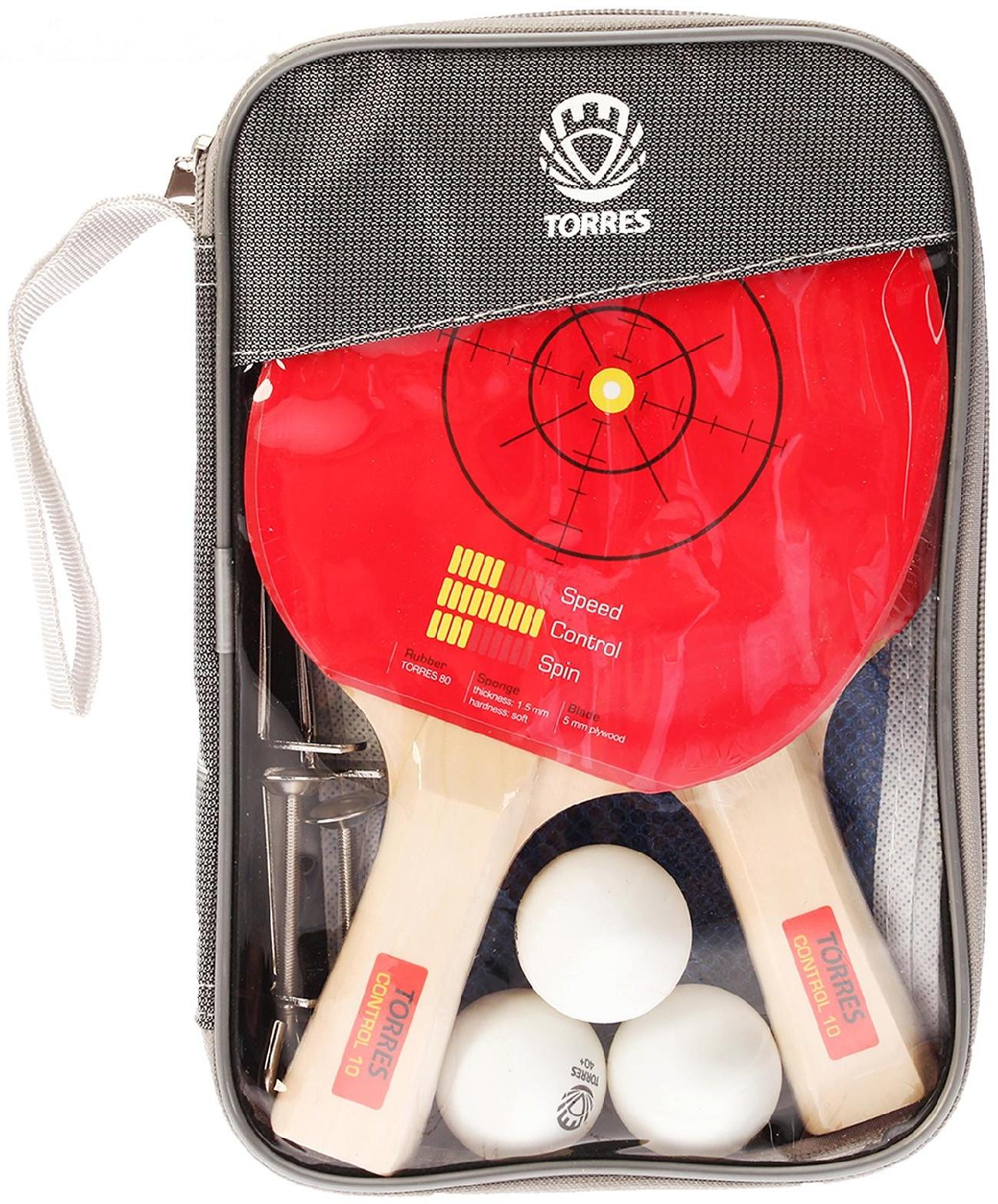 Набор для настольного тенниса Torres Control 10, 2 ракетки, 3 мяча, сетка, накладка 1,5 мм
