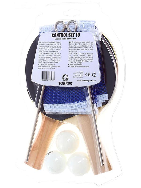 Набор для настольного тенниса Torres Control 10, 2 ракетки, 3 мяча, сетка, накладка 1,5 мм