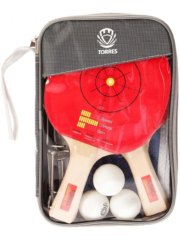 Набор для настольного тенниса Torres Control 10, 2 ракетки, 3 мяча, сетка, накладка 1,5 мм