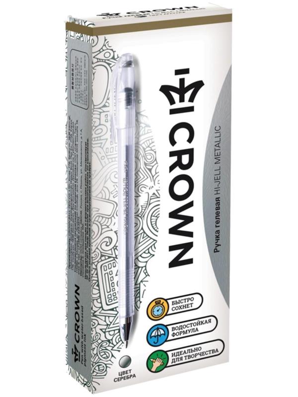 Ручка гелевая Crown Hi-Jell Metallic, узел 0.7 мм, чернила серебро
