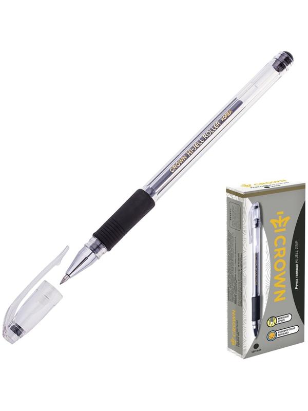 Ручка гелевая, стандарт, резиновый упор, Crown HJR-500R, чёрная, узел 0.5 мм