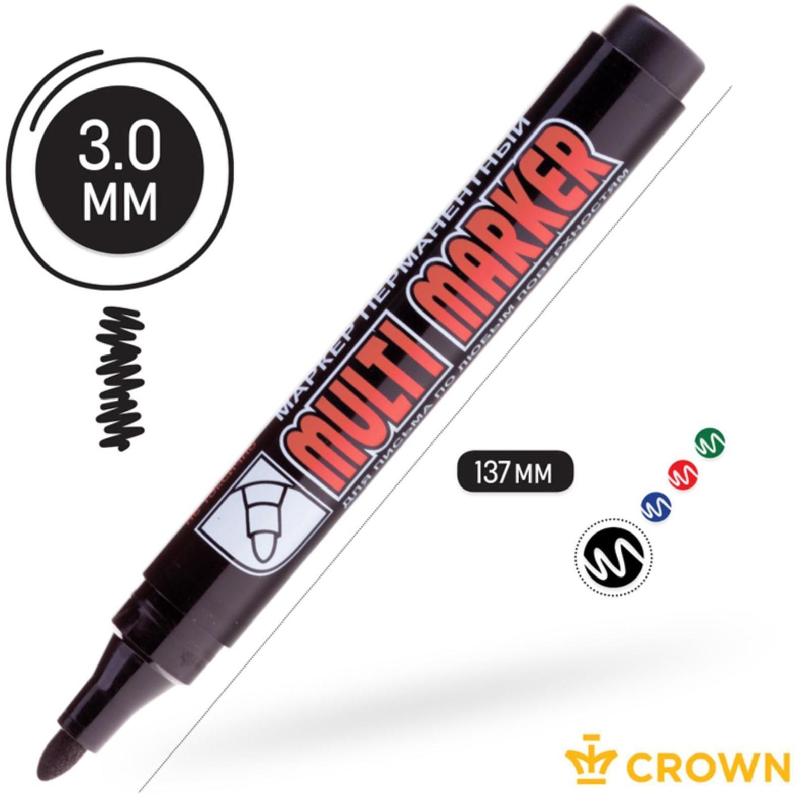 Маркер перманентный 3.0 мм, Crown Multi Marker, пулевидный, чёрный