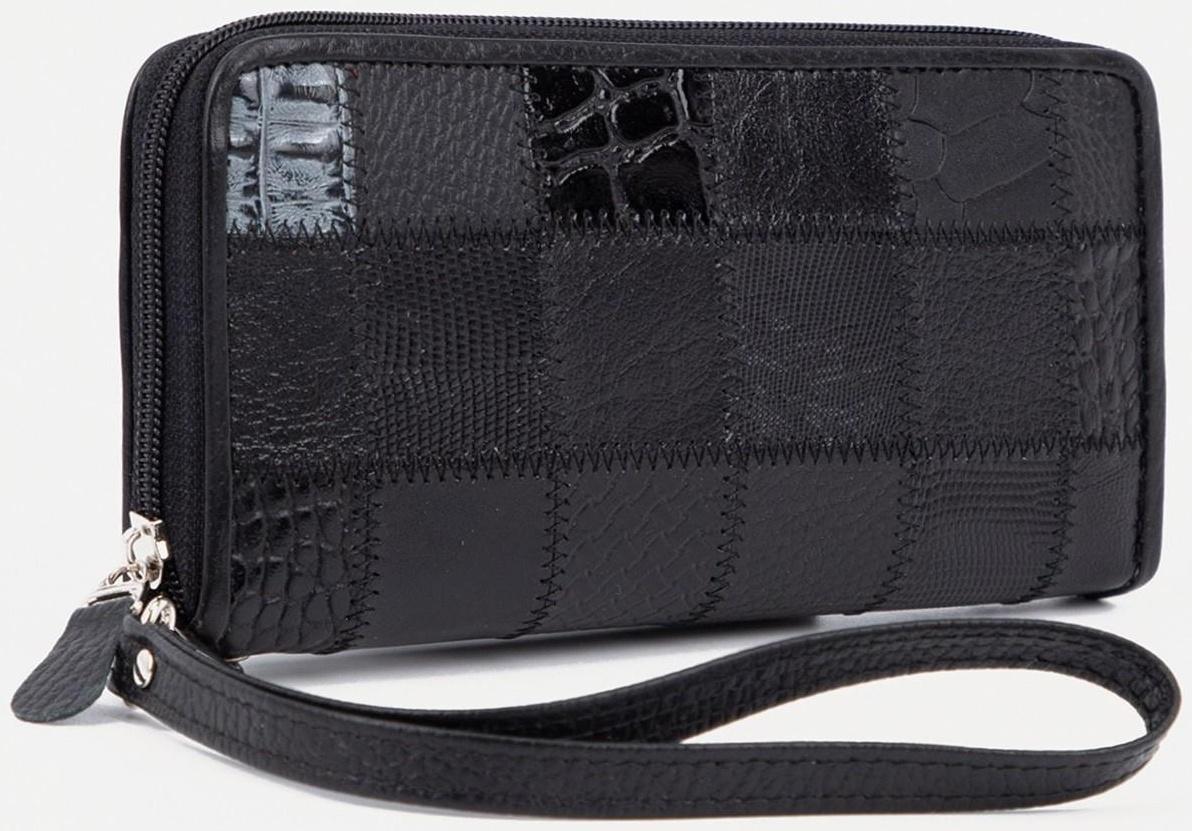 Кошелёк на молнии, с ручкой, с ручкой, цвет чёрный