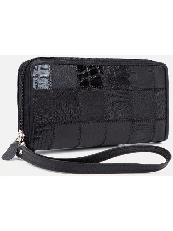 Кошелёк на молнии, с ручкой, с ручкой, цвет чёрный