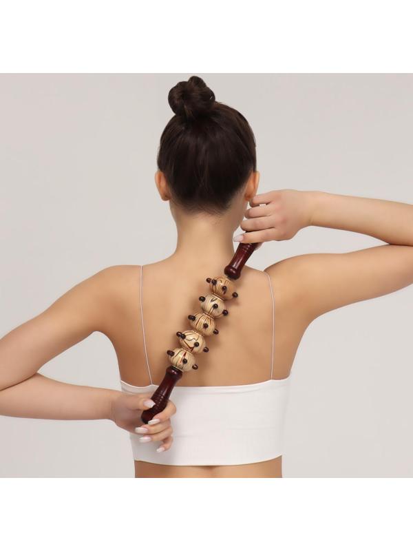 Массажёр «Скалка», универсальный, 36,5 × 5,8 см, 5 шаров с шипами, деревянный