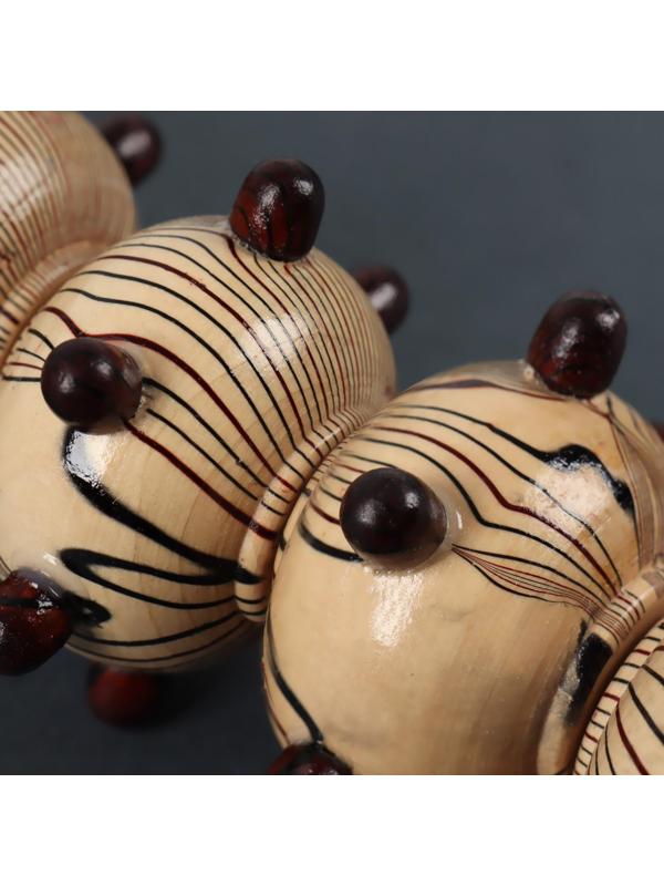 Массажёр «Скалка», универсальный, 36,5 × 5,8 см, 5 шаров с шипами, деревянный